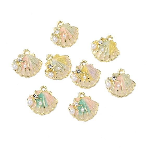 Подвески из сплава эмали и пластика с жемчугом и хрустальными стразами, золотые, разноцветные