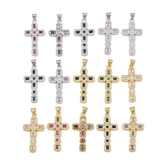 Micro cuivres ouvrent pendentifs zircone cubique, breloques en forme de croix octogonale, sans cadmium et sans plomb