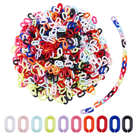 1000Pcs 10 Colors Opaque Acrylic Linking Rings, Quick Link Connectors, for Cable Chains Making, Oval