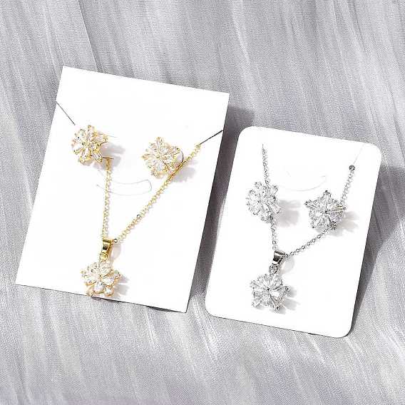 Комплекты серег-гвоздиков и ожерелий с подвесками из латуни с микропаве из прозрачных кубических цирконий, без кадмия и без свинца, долговечный, стойки покрытие