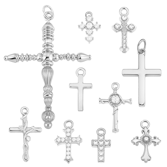 10 шт. 10 стили латунные микро-паве кубические циркониевые подвески, крест прелести
