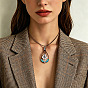 Bohemian Alloy Resin Floral Teardrop Pendant Waxed Leather Cord Necklaces for Women, Saddle Brown