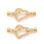 Brass Micro Pave Clear Cubic Zirconia Peg Bails Fold Over Clasps, for Half Drilled Bead, Nickel Free, Heart