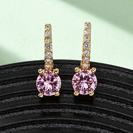 Плоские круглые серьги-кольца из латуни с микропаве из кубического циркония, без никеля 