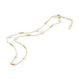 Heart Glass Beaded Chain Necklaces, with Brass Curb Chains, White