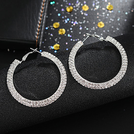 60cm Round Circle Earrings with Full Diamond - Fashionable and Stylish