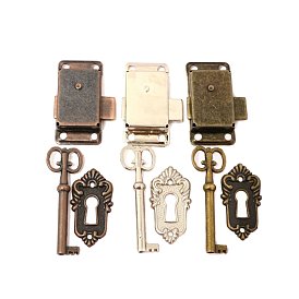 Vintage Alloy Surface Mounted Cabinet Lock Kit Sets, with Keys, for Dresser, Drawer, Door, Cupboard