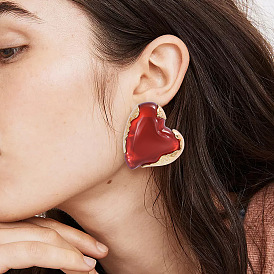Vintage Heart-shaped Acrylic Alloy Ear Clips in Red for Fashionable Look