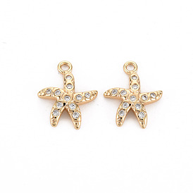 Brass Micro Pave Clear Cubic Zirconia Charms, Nickel Free, Starfish