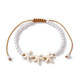 Bracelets de perles tressées en turquoise synthétique et graines de verre en forme d'étoile de mer, Bracelets à cordon réglable pour la plage d'été, pour femmes et hommes
