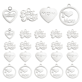 48Pcs 4 Style 304 Stainless Steel Charms, Mother's Day Theme
