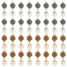 32 шт 2 цвета подвески из сплава в тибетском стиле, с абс пластмассовыми жемчужными бисером, цветок