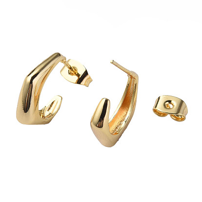 Brass Stud Earring Findings, with 925 Sterling Silver Pins, for Half Drilled Bead, Nickel Free, Polygon