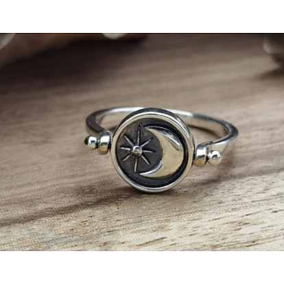 Двусторонние вращающиеся кольца для пальцев из цинкового сплава, овал и солнце и луна, Спиннеры-кольца для успокоения тревоги и медитации