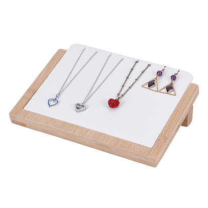 Présentoirs à bijoux rectangulaires en bois inclinés avec tapis en simili cuir pour boucles d'oreilles et colliers