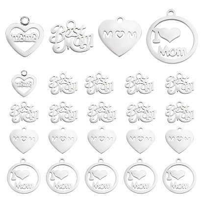 48Pcs 4 Style 304 Stainless Steel Charms, Mother's Day Theme