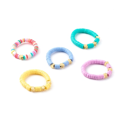 Anillos elásticos con cuentas de heishi de arcilla polimérica, con cuentas de latón dorado, estrella