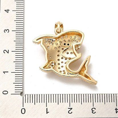 Brass Micro Pave Cubic Zirconia Pendants, Long-Lasting Plated, Shark