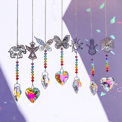 Стеклянные ловцы солнца в форме граненого сердца, подвесные украшения на тему чакры, создатель радуги, для украшения сада и дома