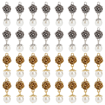 32 шт 2 цвета подвески из сплава в тибетском стиле, с абс пластмассовыми жемчужными бисером, цветок