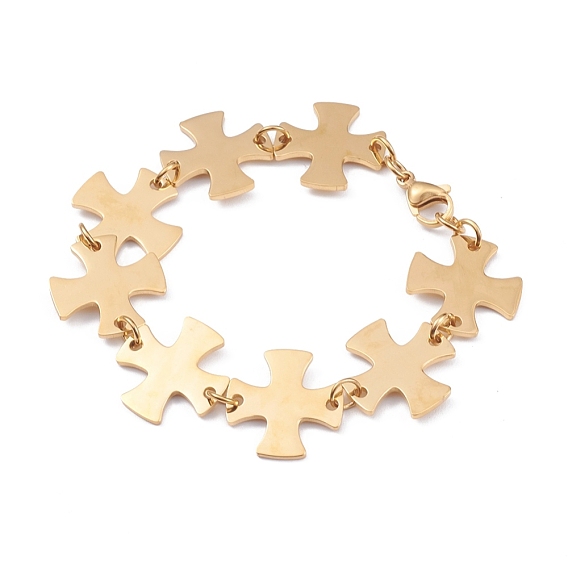 304 Stainless Steel Link Chain Bracelets, with Lobster Claw Clasps, Cross