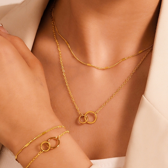 Переплетенное кольцо 304 двухслойные ожерелья и браслеты из нержавеющей стали