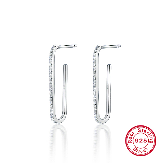 Серьги-пусеты овальной формы из стерлингового серебра 925 с родиевым покрытием, серьги-полукольца с прозрачными фианитами