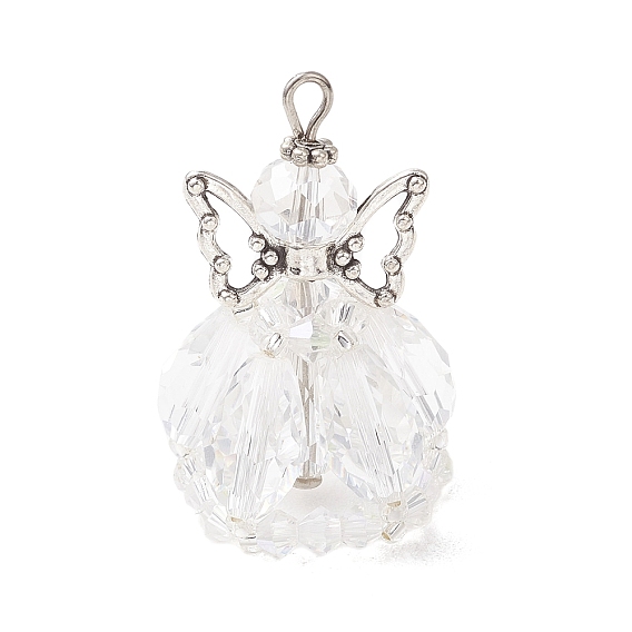 Стеклянные подвески, ангельское очарование, с крылом из сплава в тибетском стиле, латунными булавками и бисером., граненые