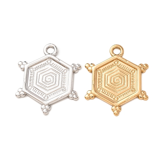 304 Stainless Steel Pendants, Hexagon with Spiral Pattern Charms, Long-Lasting Plated