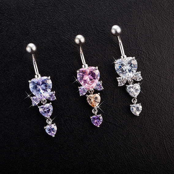 Латунные кубические цирконии тройные сердечки подвески пупочные кольца, платина