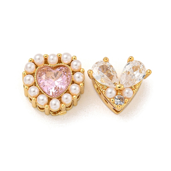 Латунные микро проложить кубического циркония бусы, с ABS имитации жемчуга, сердце