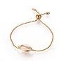 304 Stainless Steel Bolo Bracelets, Slider Bracelets, with Enamel and Box Chains, Cowrie Shell Shape, White