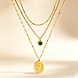 304 Stainless Steel & Synthetic Malachite Tree Pendant 3 Layer Necklaces for Women