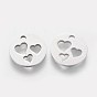 201 Stainless Steel Charms, Flat Round with Heart