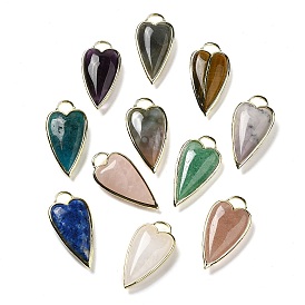 Natural Gemstone Pendants, Rack Plating Brass Heart Charms, Golden