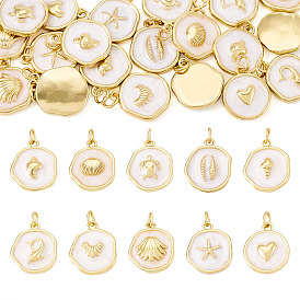 20 шт. 10 стили подвески из латуни с эмалью на морскую тематику, с целью перехода в кольце, реальный 18 k позолоченный, плоский круглый шарм