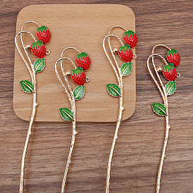 Alloy Enamel Strawberry Hair Sticks, with Loop, Long-Lasting Plated, Hair Accessories for Women