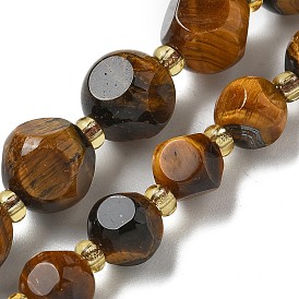 Природных тигровый глаз бисер нитей, с бисером, граненые, игральная кость