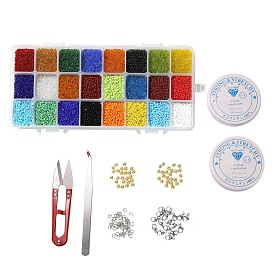 DIY Stretch Jewelry Sets Kits, include Glass Seed Beads, Stainless Steel Needles & Scissors & Beading Tweezers & Lobster Claw Clasps, Alloy Spacer Beads