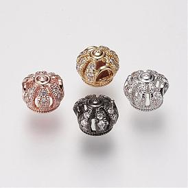 Brass Micro Pave Grade AAA Cubic Zirconia Beads, Hollow, Crown, Cadmium Free & Nickel Free & Lead Free