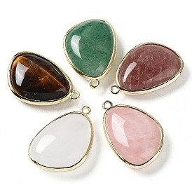 Gemstone Pendants, with Golden Plated Brass Edge Loops, Faceted, Triangle