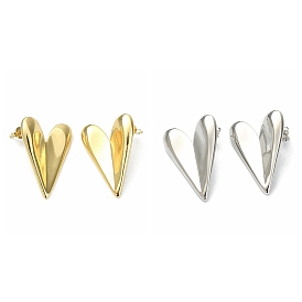 Heart Brass Stud Earrings for Women