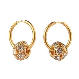 Crystal Rhinestone Rondelle Beaded Huggie Hoop Earrings, 304 Stainless Steel Jewelry for Women