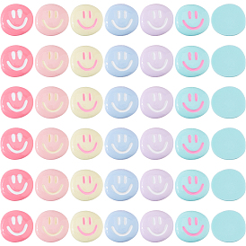 60шт 6 цветные кабошоны из непрозрачной смолы, плоские круглые с улыбающееся лицо, с эмалью