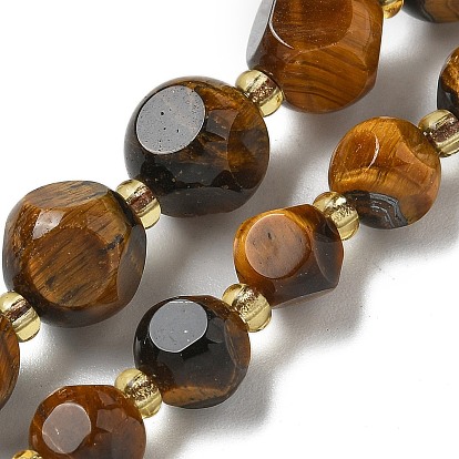 Природных тигровый глаз бисер нитей, с бисером, граненые, игральная кость