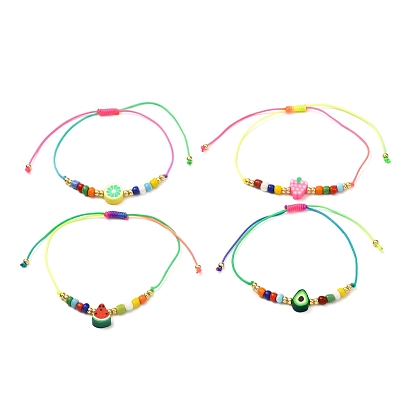 Adjustable Cord Bracelet for Teen Girl Women, Handmade Polymer Clay & Glass Seed Beads Bracelet
