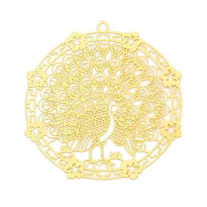 Латунные филигранные большие подвески, плоский круглый и павлин, гравированные металлические украшения