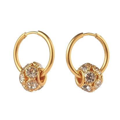Crystal Rhinestone Rondelle Beaded Huggie Hoop Earrings, 304 Stainless Steel Jewelry for Women