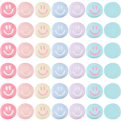 60шт 6 цветные кабошоны из непрозрачной смолы, плоские круглые с улыбающееся лицо, с эмалью