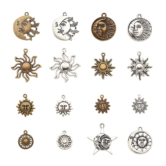 Tibetan Style Alloy Pendants, Lead Free, Moon and Sun